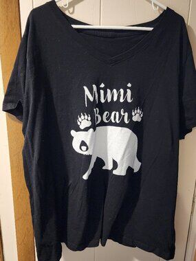 **Mimi Bear Graphic Tee Black V-Neck Short Sleeve Shirt Size 3XL**